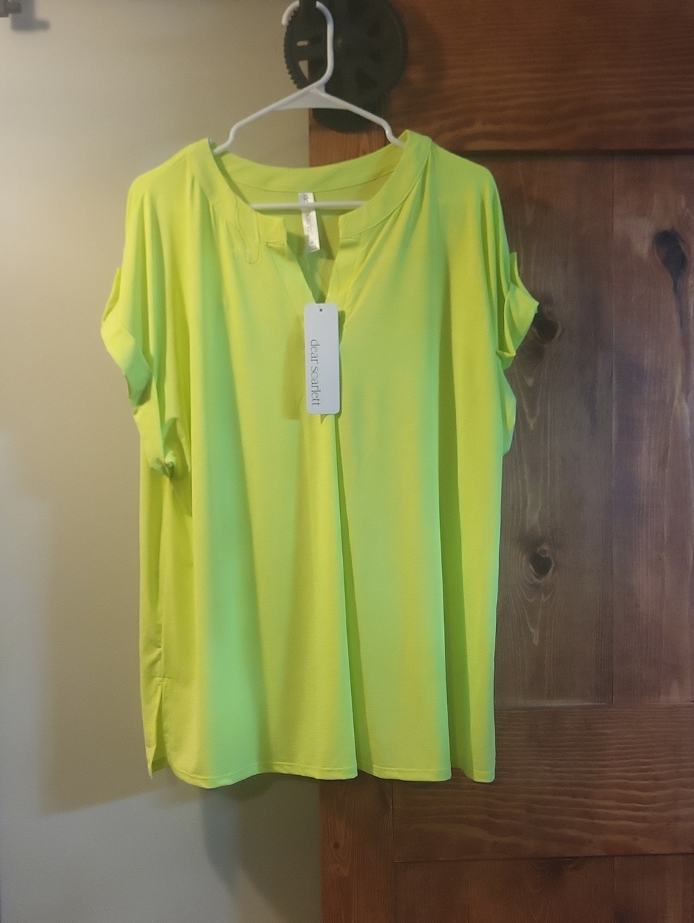 Dear Scarlett Neon Lime Short Sleeve V-Neck Blouse